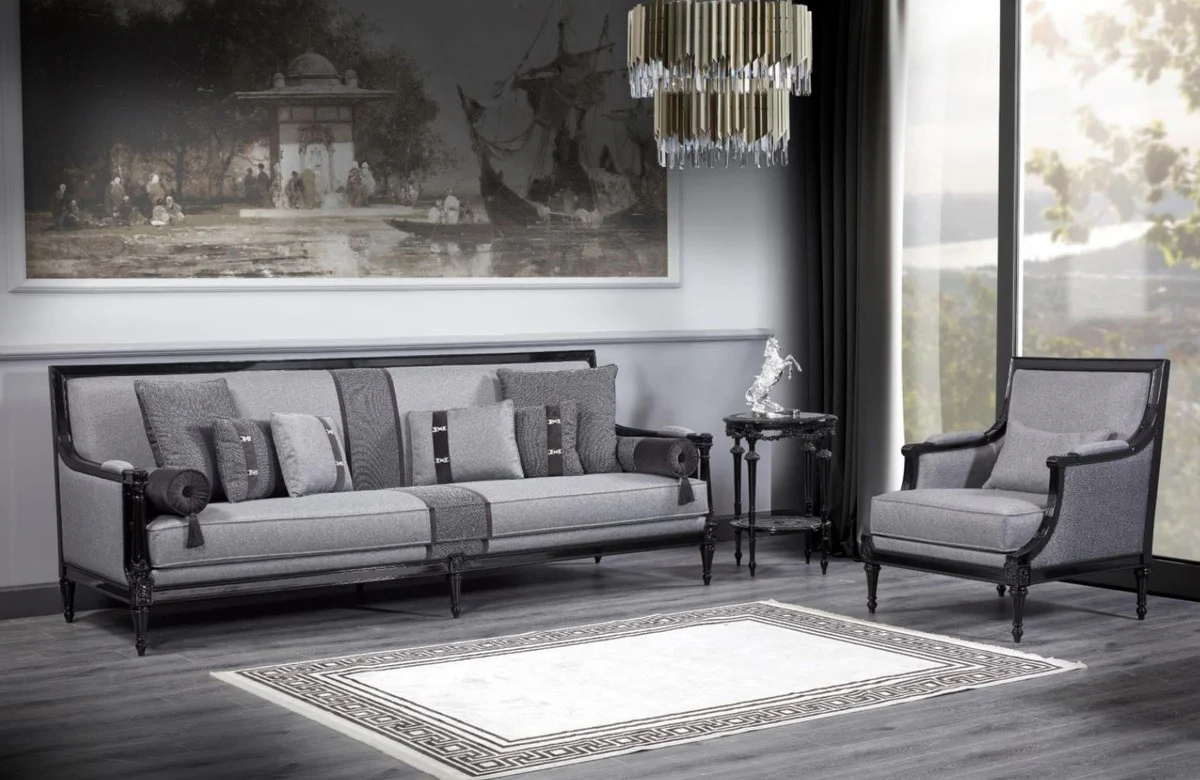 Luxury Baroque Sofa Gray / Black - Magnificent Living Room Sofa - Baroque Style Living Room Furniture - Luxury Furniture in Baroque Style - Baroque Furnishings - Noble & Magnificent