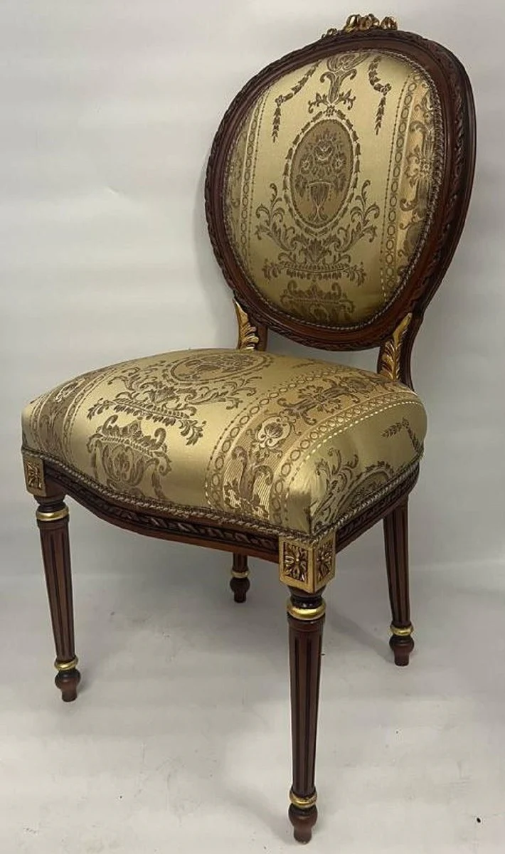 Baroque Dining Room Chair Medallion Gold Pattern / Dark Brown / Gold - Handmade Solid Wood Antique Style Kitchen Chair with Pattern - Dining Room Furniture in Baroque Style - Baroque Furniture
