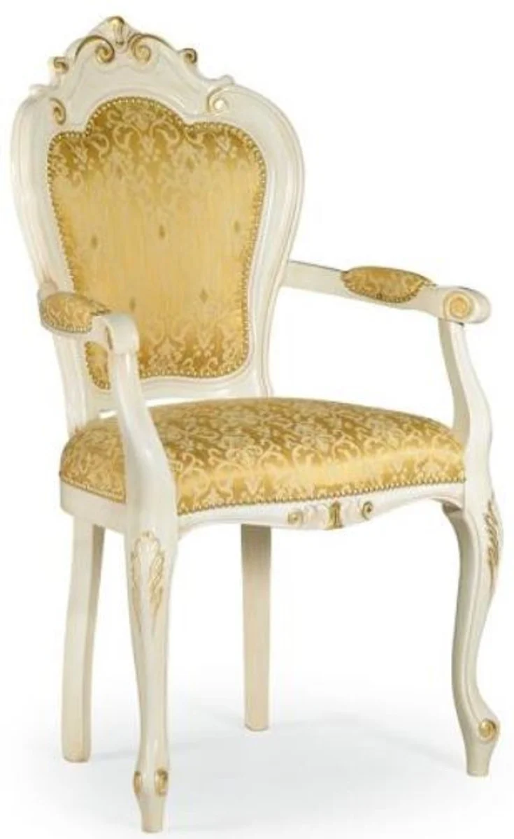 Luxury baroque dining room chair set with armrests gold / white / gold 58 x 50 x H. 103 cm - Baroque kitchen chairs set of 6 - dining room furniture in the baroque style