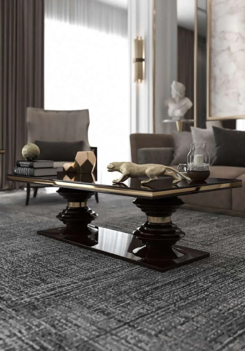 Luxury Art Deco coffee table dark brown high gloss / gold - handmade living room table - solid wood table - luxury quality - Art Deco furniture