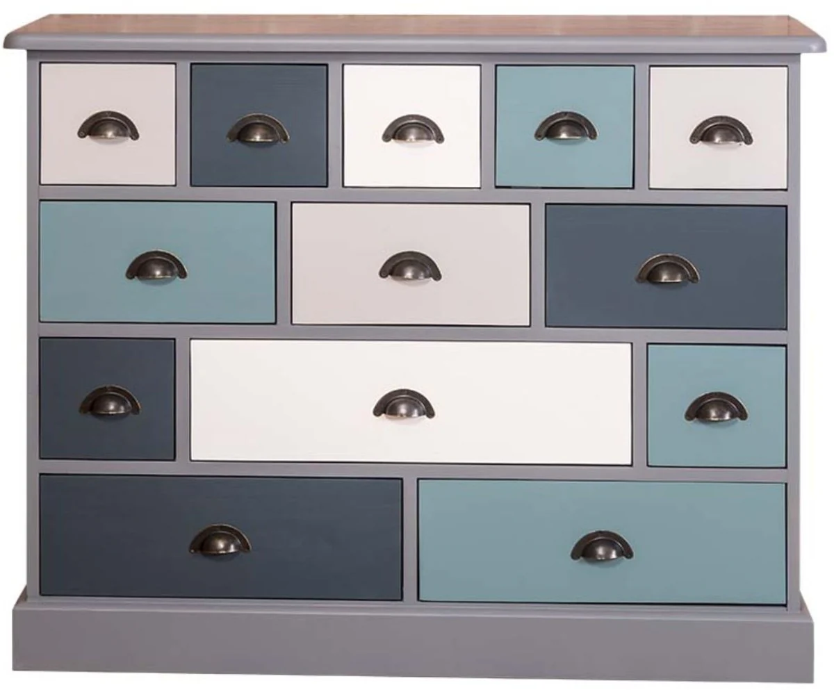 Country house style chest of drawers with 13 drawers gray / colorful 120 cm - country house style office furniture