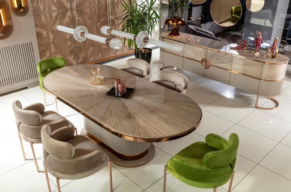 Luxury dining table gray / copper 220 x 105 x H. 75 cm - Oval kitchen table - Dining room furniture - Kitchen furniture - Luxury furniture - Luxury furnishings