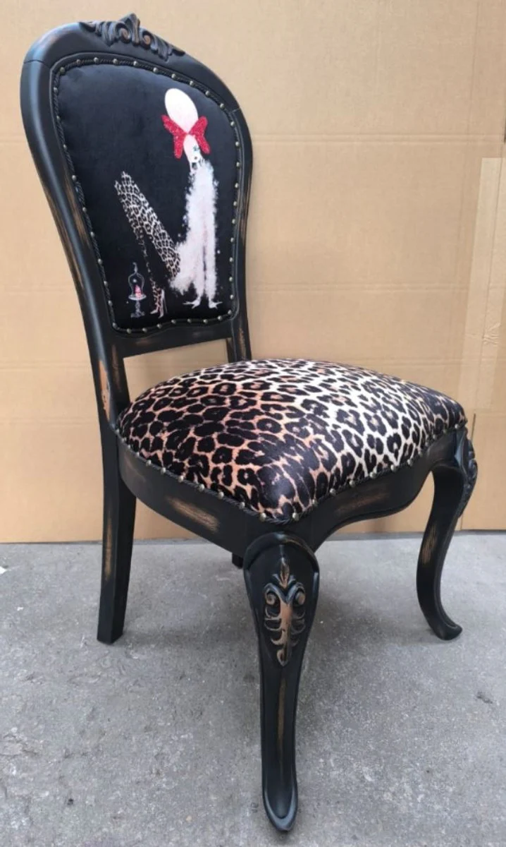 Luxury Baroque Dining Room Chair Leopard / Black H. 110 cm - Dining Room Furniture