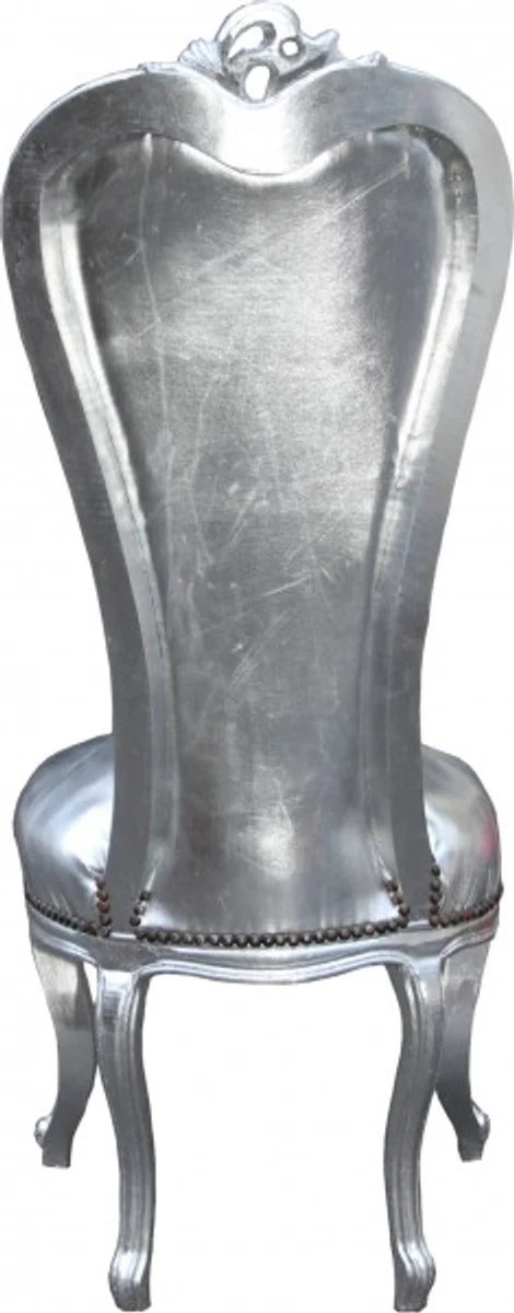 Baroque throne chair Queen Anne silver/silver - high-back chair