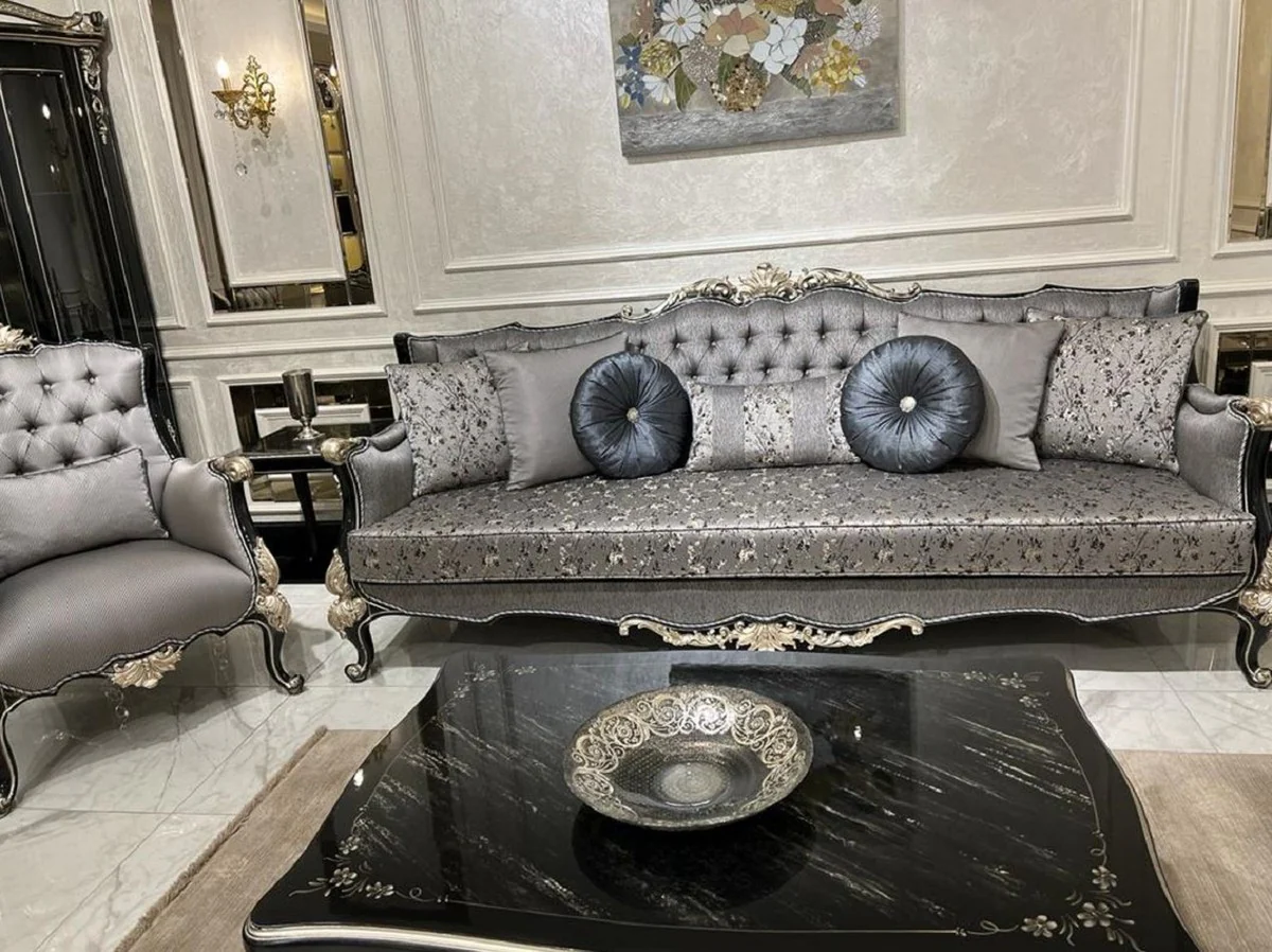 Luxury baroque coffee table black / silver - handmade solid wood living room table in baroque style - elegant baroque living room furniture
