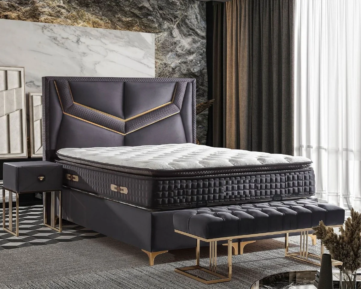 Luxury double bed purple / gold - various sizes - solid wood bed with headboard and mattress - bedroom furniture - hotel furniture - luxury furniture