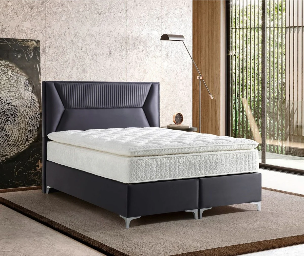 Luxury double bed purple / silver - Various sizes - Solid wood bed with headboard and mattress - Bedroom furniture - Hotel furniture - Luxury furniture