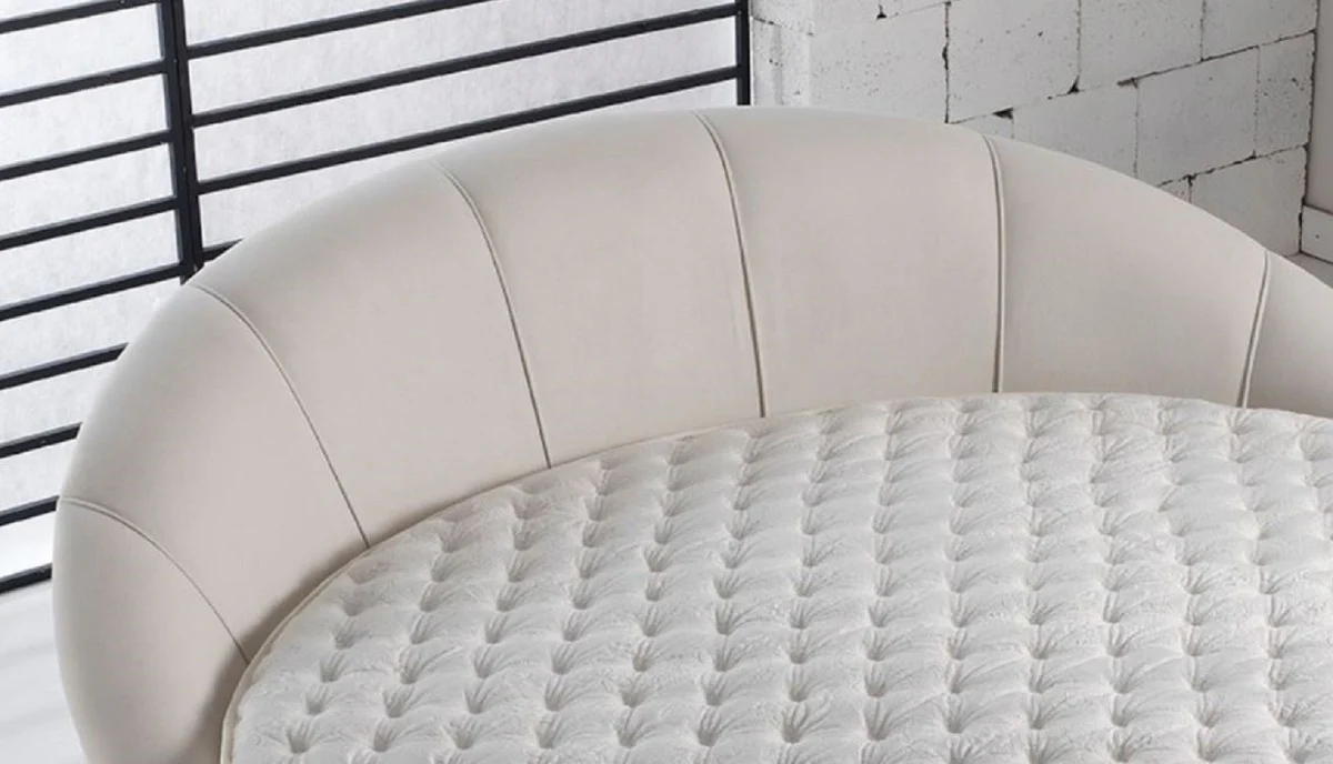 Luxury round bed light gray Ø 240 x H. 90 cm - Round double bed with mattress - Luxury bedroom furniture