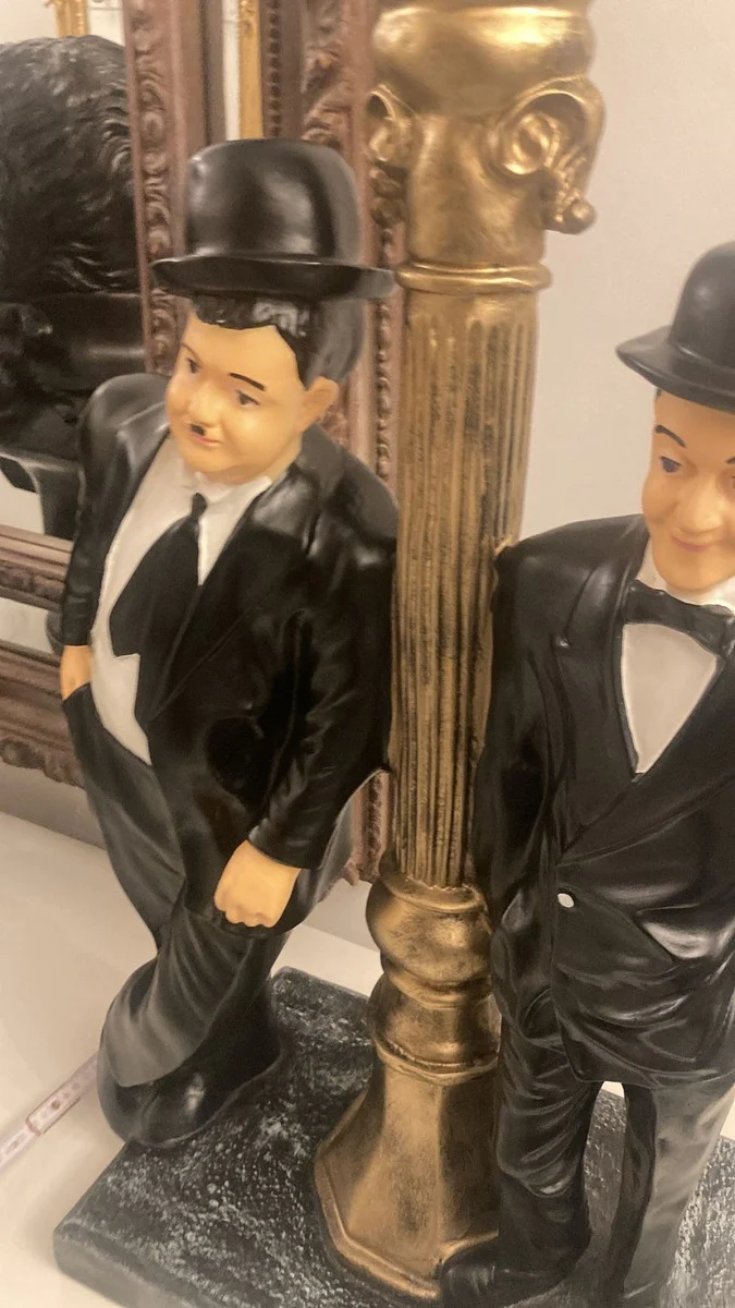 Luxury table lamp Dick & Doof black / antique gold / white 46 x 28 x H. 80 cm - synthetic resin desk lamp with round glass lampshade