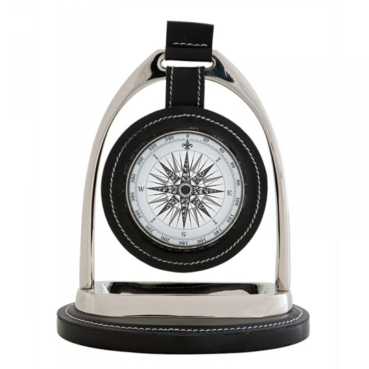 Designer luxury vintage table clock Horsebit nickel / leather black 17 x 12.5 x H. 21 cm - noble & magnificent
