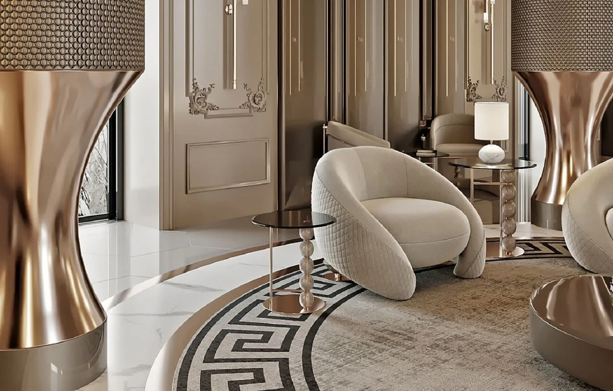 Luxury side table copper / black Ø 57 x H. 60.5 cm - Round metal table with glass top and decorative glass balls - Living room furniture - Hotel furniture - Luxury furniture