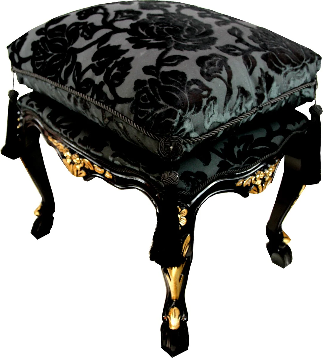 Pompöös by Luxury Baroque Stool with Seat Cushion Square Black Pattern / Gold - Pompööser Baroque Stool designed by Harald Glööckler