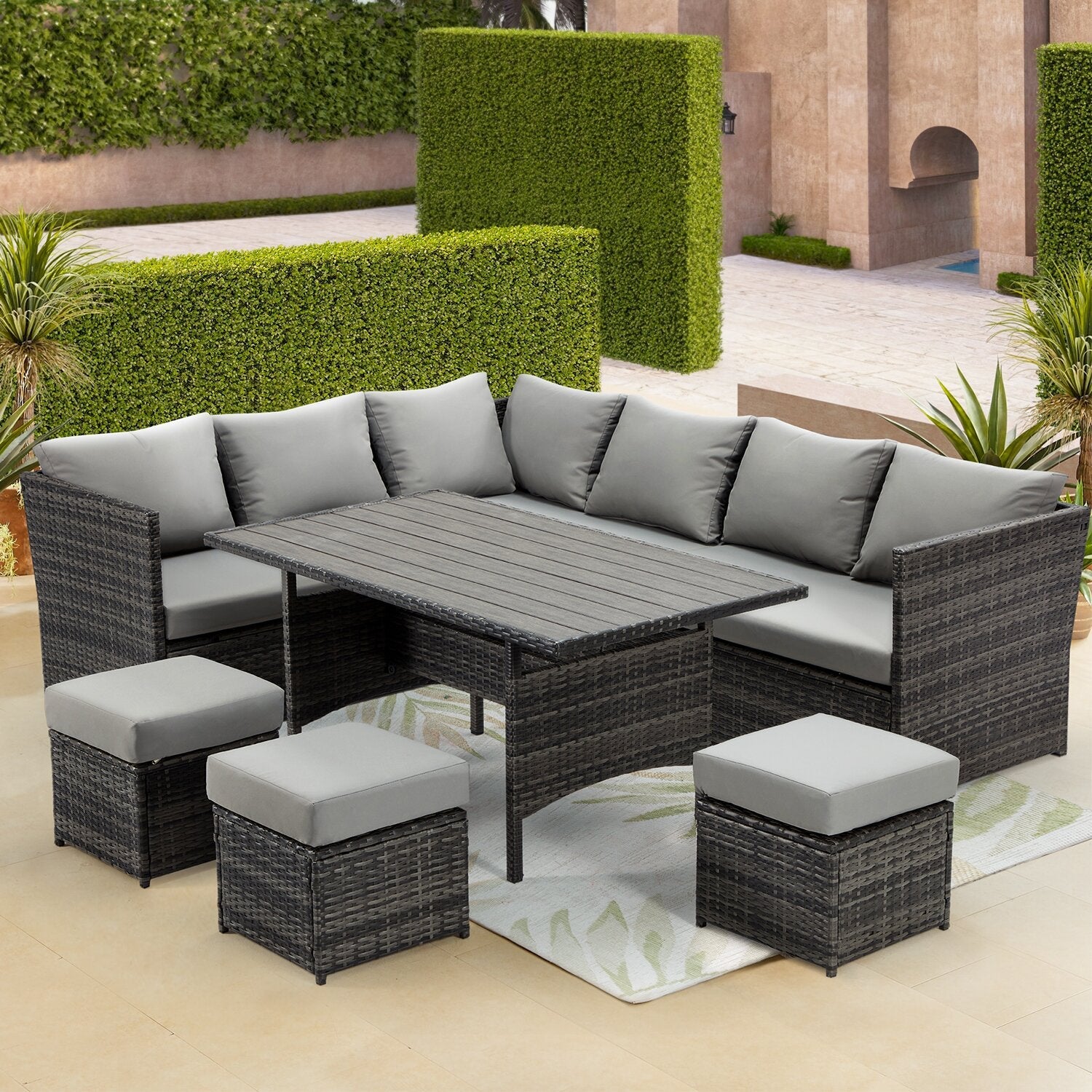 Wicker/Rattan 9-person seating group with cushions