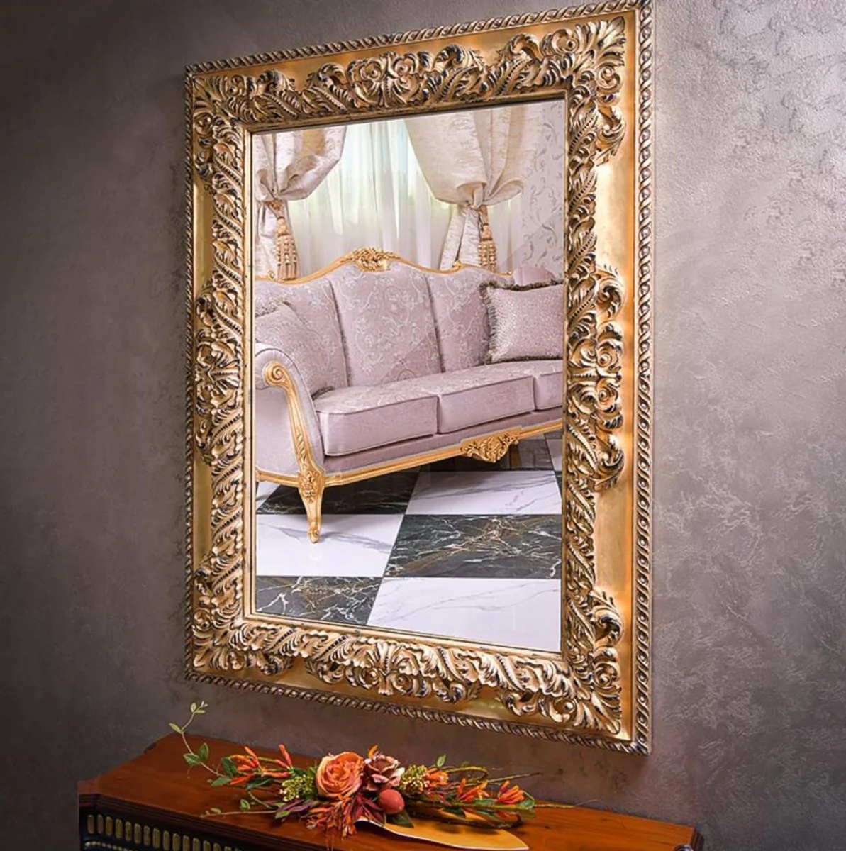 Luxury Baroque Mirror Gold H. 134 cm - Rectangular Baroque Style Wall Mirror - Made in Italy