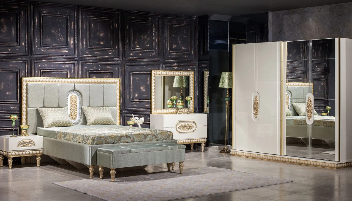 Luxury Baroque Bedroom Dresser with Mirror White / Gold - Handmade Baroque Bedroom Furniture