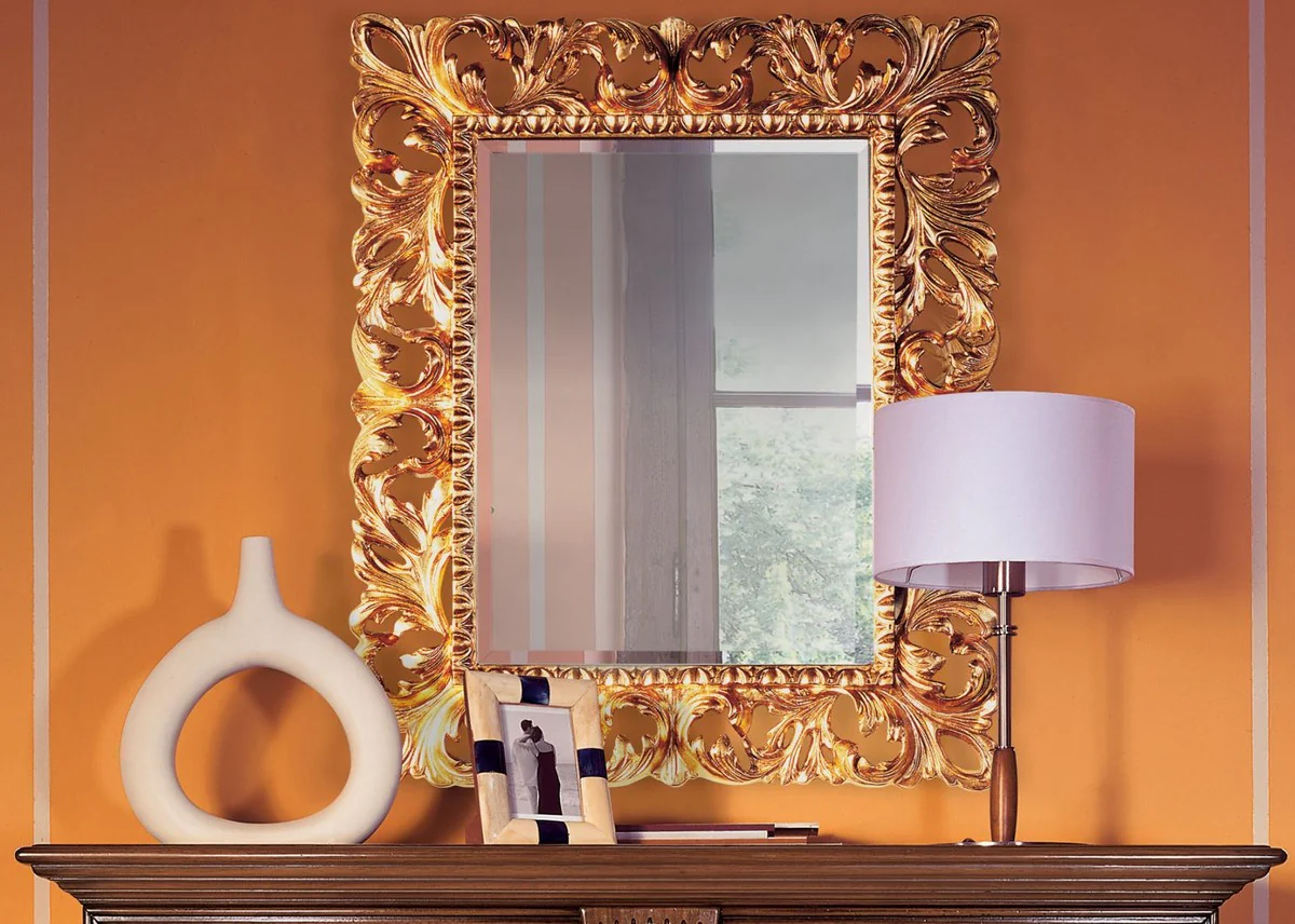 Luxury baroque mirror gold 87 x 6 x H. 107 cm - noble solid wood wall mirror in baroque style - antique style wardrobe mirror - living room mirror - baroque furniture