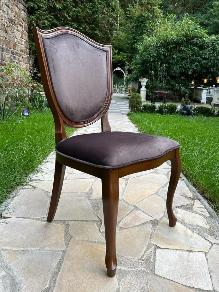 Luxury Art Deco Velvet Dining Room Chair Gray / Brown - Art Deco Solid Wood Chair - Art Deco Dining Room Furniture - Art Deco Furniture - Art Deco Furnishings - Luxury Furniture in Art Deco Style