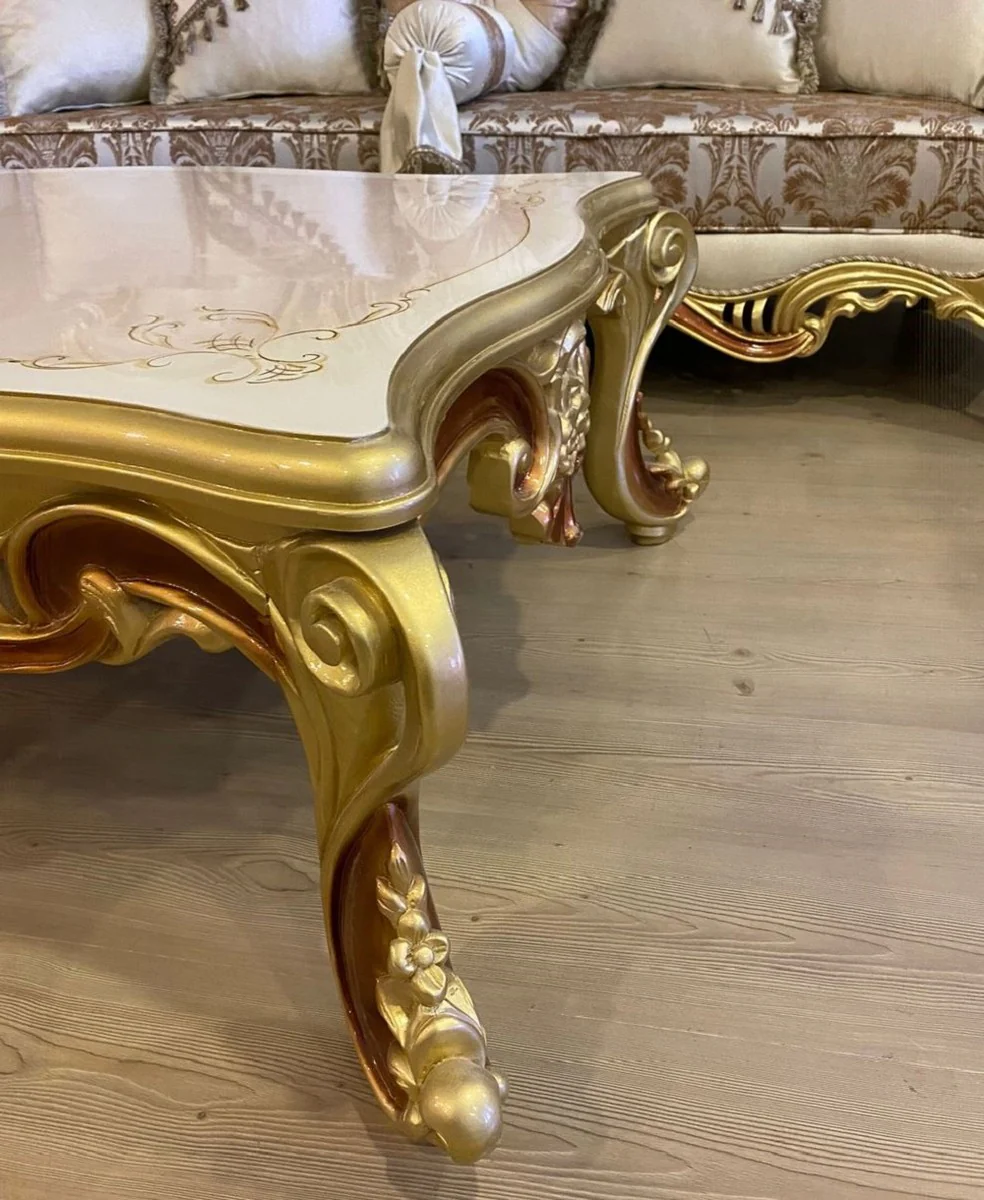 Luxury baroque coffee table white / beige / gold / brown - magnificent living room table in baroque style - luxury living room furniture in baroque style - baroque furniture - baroque living room furnishings