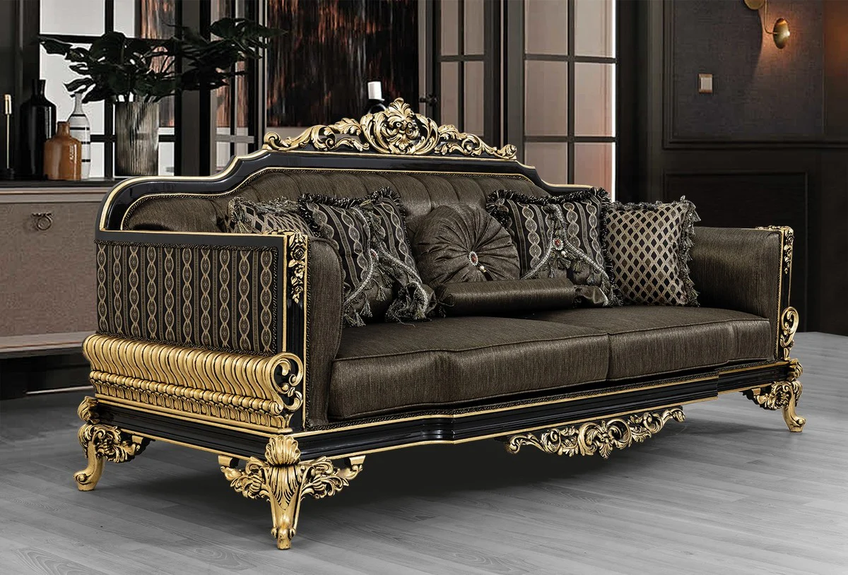 Luxury Baroque Living Room Set Gray / Black / Gold - 2 Sofas & 2 Armchairs & 1 Coffee Table - Magnificent Baroque Living Room Furniture