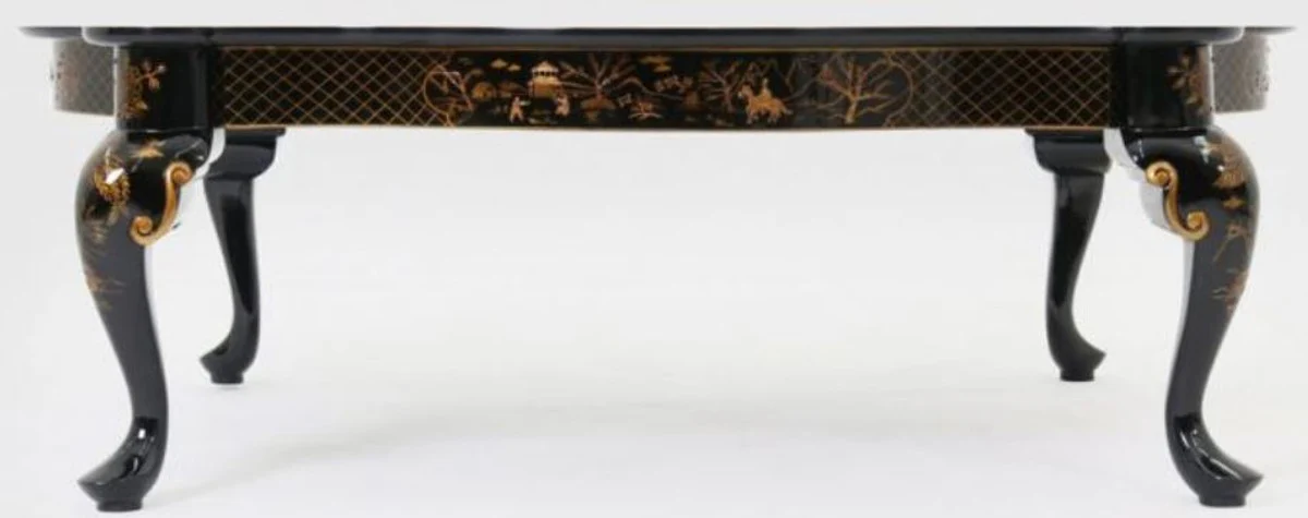 Luxury baroque coffee table blue / black / bronze 130 x 93 x H. 43 cm - magnificent solid wood living room table - baroque furniture