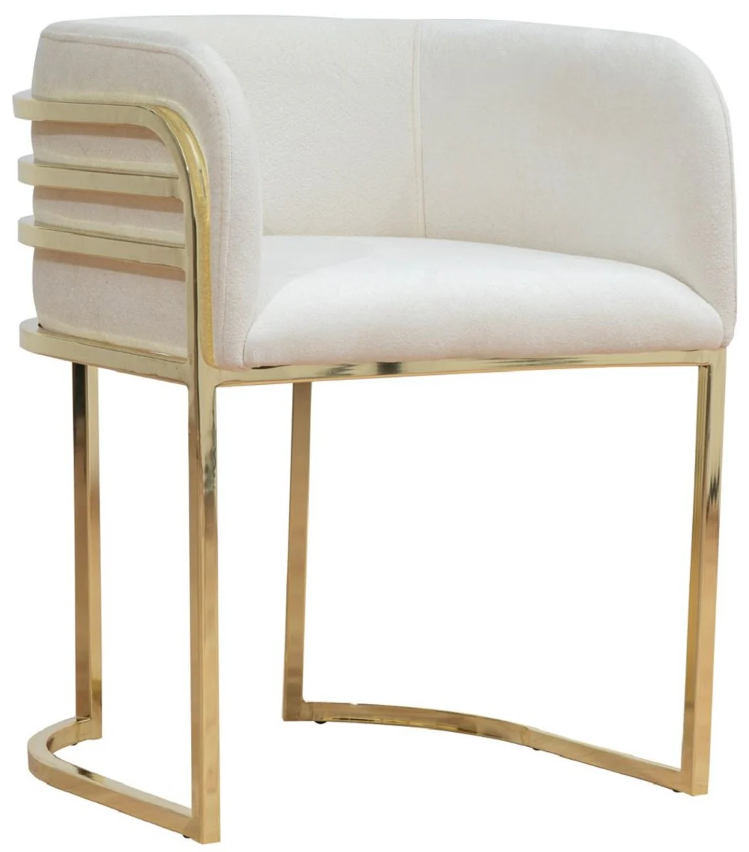 Luxury dining room chair with armrests cream / gold H. 74 cm
