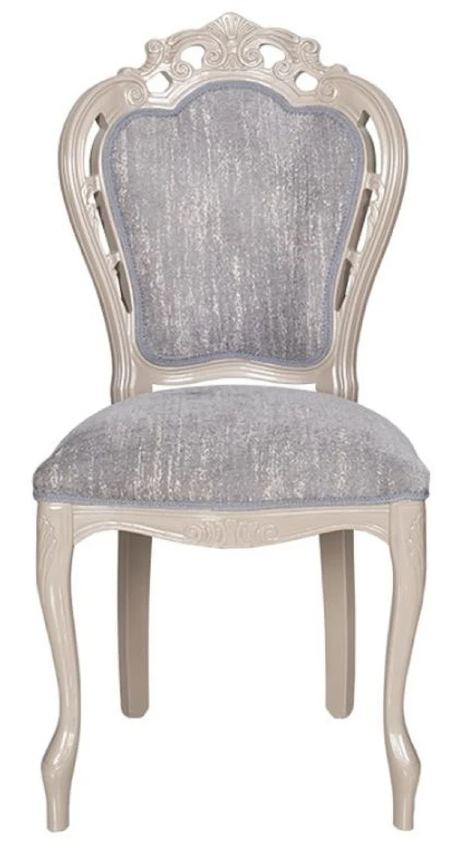 Luxury Baroque Dining Room Chairs Set of 8 Gray / High Gloss Beige 49.5 x 57 x H. 102.5 cm - Baroque Style Kitchen Chairs - Magnificent Luxury Dining Room Furniture in Baroque Style - Noble & Magnificent