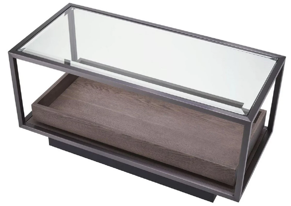 Luxury side table bronze / gray 90 x 42 x H. 44 cm - Rectangular table with glass top and elegant veneer - Living room furniture - Luxury furniture - Luxury furnishings