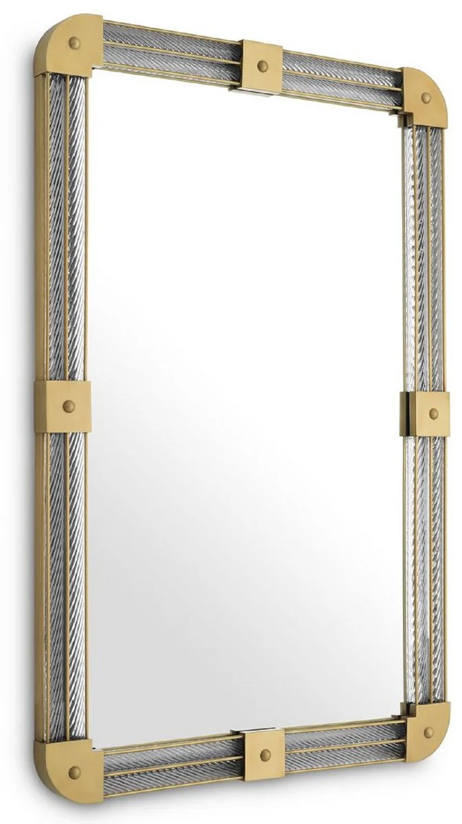 Luxury wall mirror antique brass color 80 x 5 x H. 122 cm - Illuminated living room mirror with handmade glass - Bedroom mirror - Cloakroom mirror - Luxury furniture