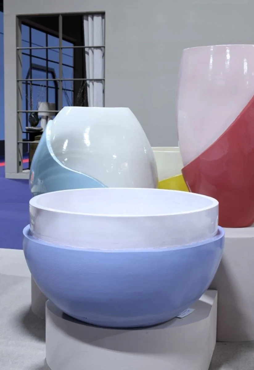 Luxury ceramic flower pot light blue / white Ø 75 x H. 45 cm - garden decoration