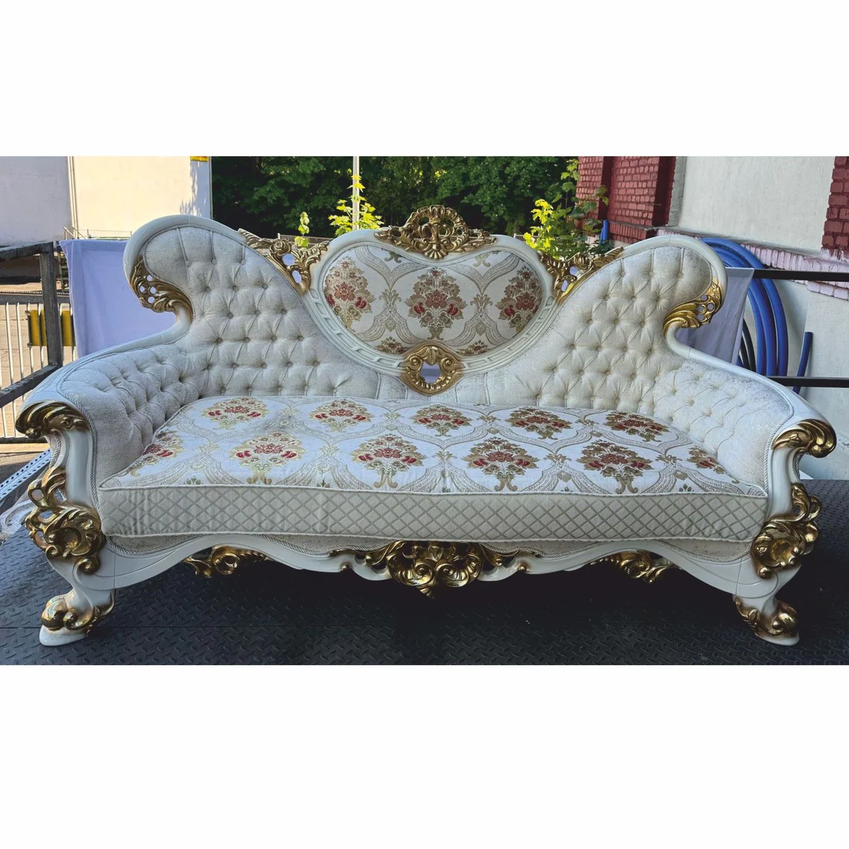 Luxury Baroque Living Room Sofa Cream / White / Gold 220 cm - Baroque Furniture