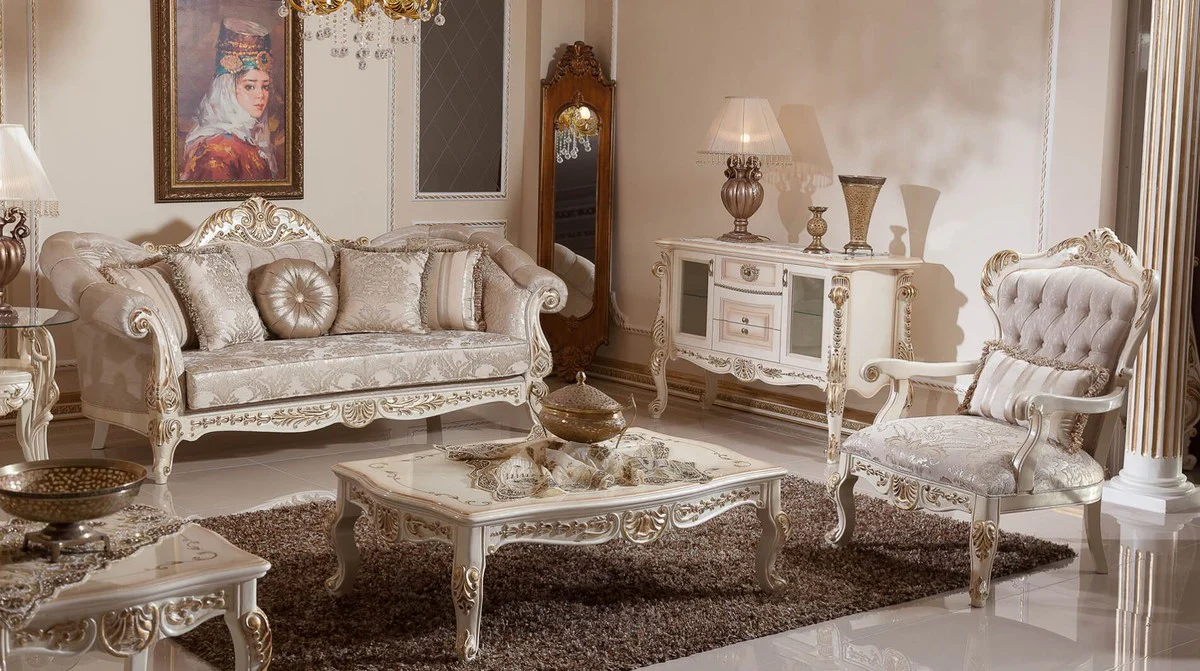 Luxury baroque coffee table white / beige / gold - magnificent solid wood living room table in baroque style - baroque living room furniture - noble & magnificent