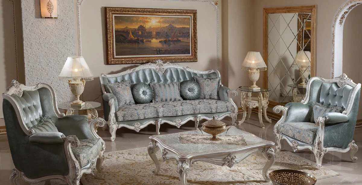 Luxury baroque coffee table antique silver / white / silver - magnificent living room table in baroque style - luxury living room furniture in baroque style - baroque furniture - baroque living room furnishings