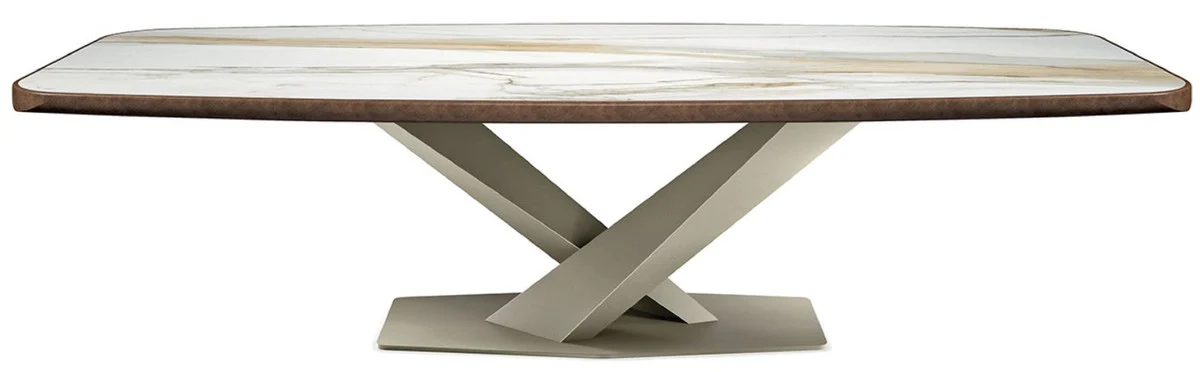 Luxury dining table multicolored / titanium colors 300 x 128 x H. 73 cm - Dining room table with high-quality ceramic table top - Modern dining room furniture - Luxury quality - Made in Italy