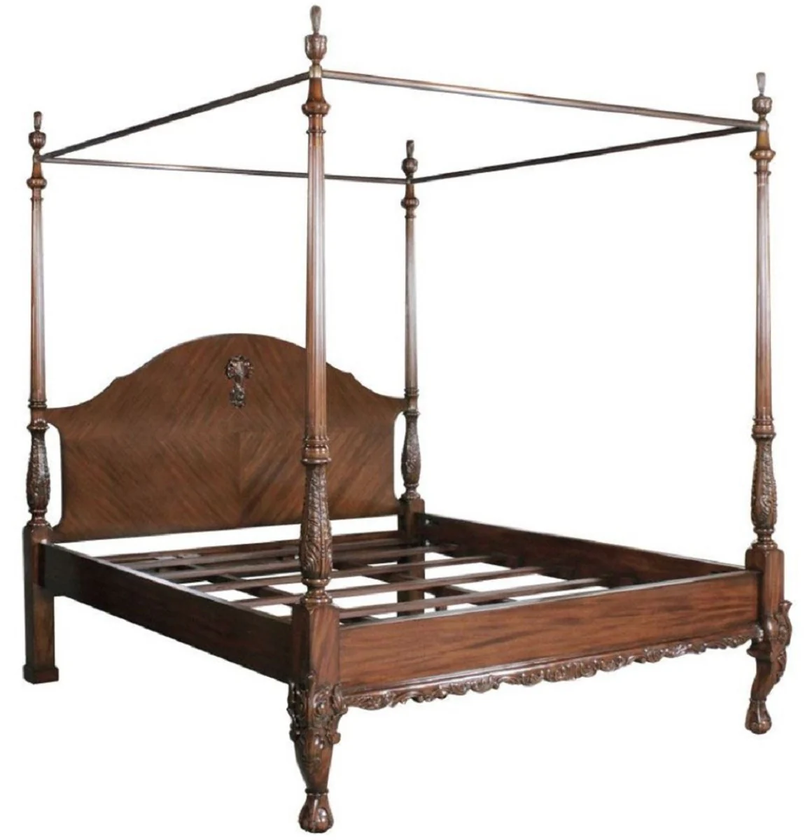 Luxury Baroque Double Bed Dark Brown - Handcrafted Solid Wood Bed - Bedroom Furniture in Baroque Style - Noble & Magnificent
