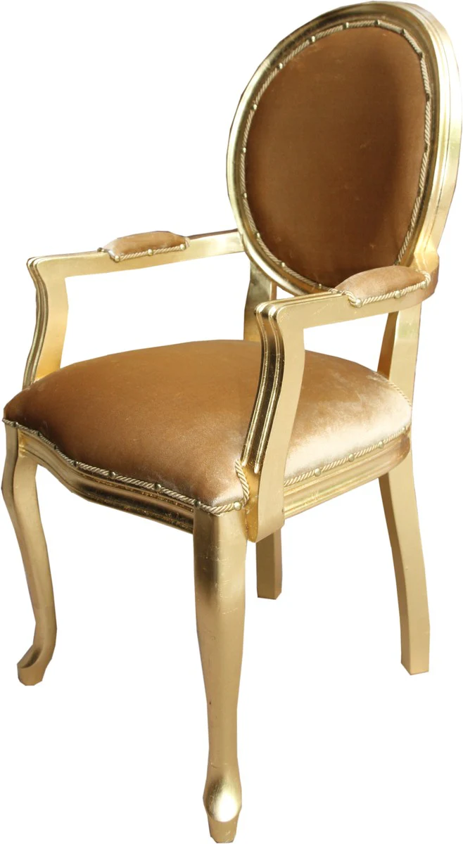 Baroque luxury dining room medallion chair with armrests gold velvet fabric / gold