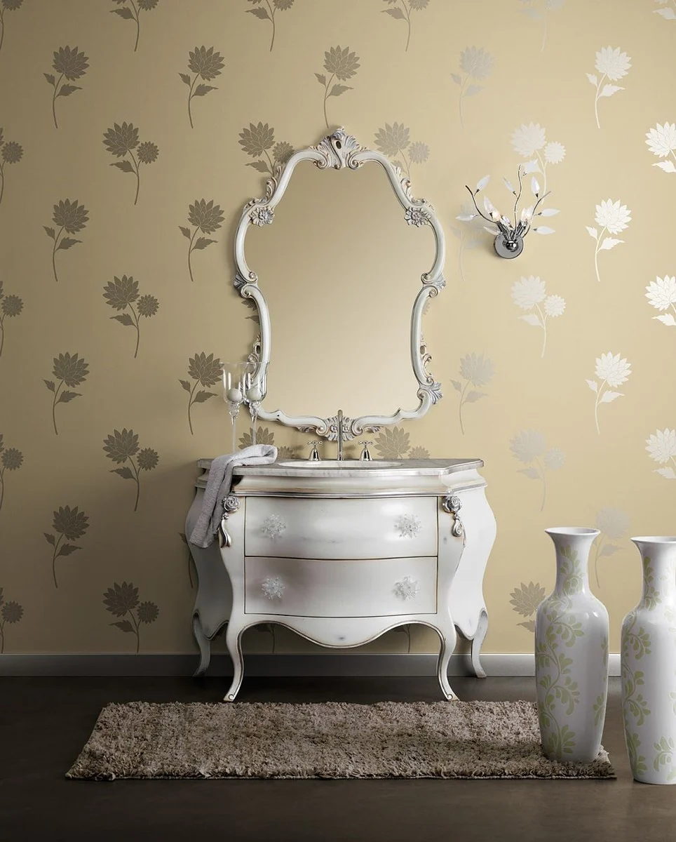 Luxury Baroque bathroom set white / silver - 1 Baroque washbasin & 1 Baroque wall mirror - Luxury bathroom furniture in Baroque style - Baroque furniture - Luxury quality - Made in Italy