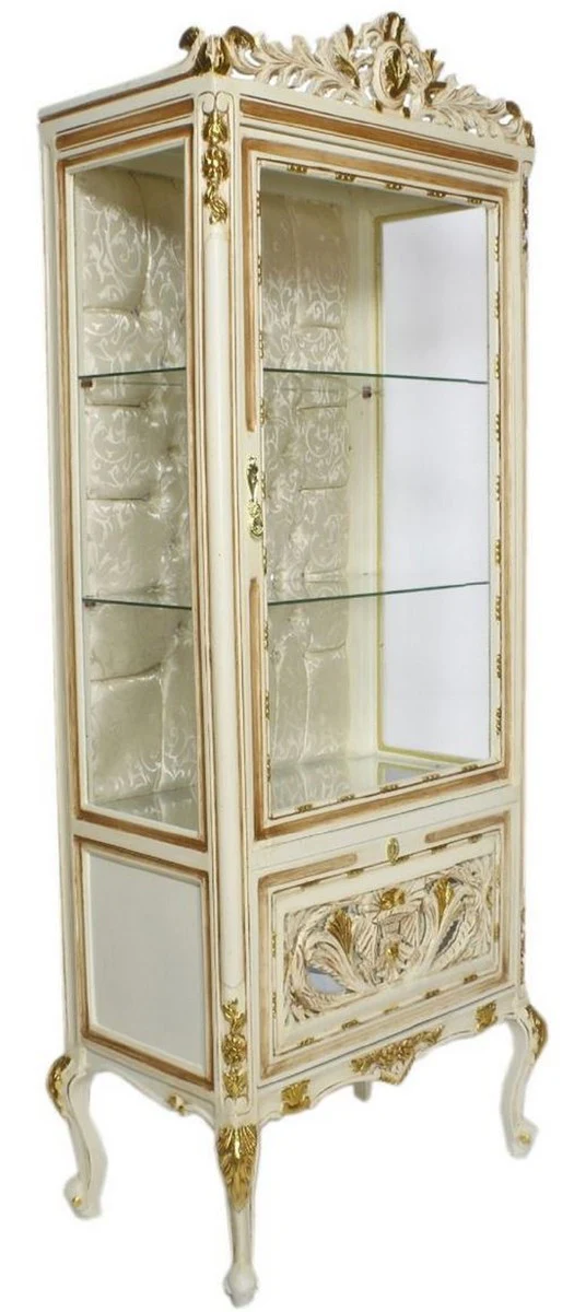 Baroque display cabinet cream / beige / gold 70 x 40 x H. 170 cm - Magnificent baroque display cabinet with glass door and glittering stones - Baroque furniture