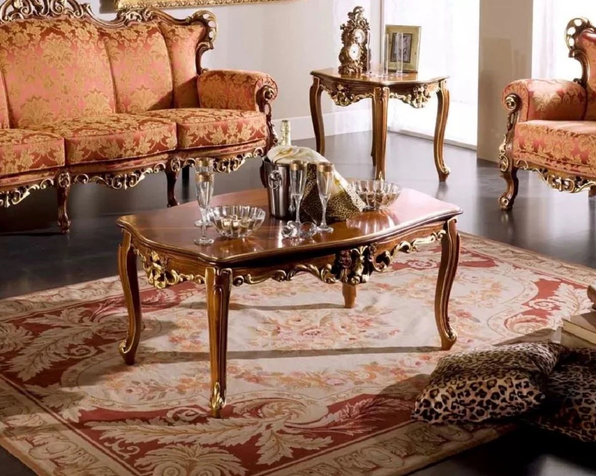 Luxury Baroque Coffee Table Brown / Gold - Handcrafted Solid Wood Table in Baroque Style - Baroque Living Room Furniture - Luxury Quality - Made in Italy