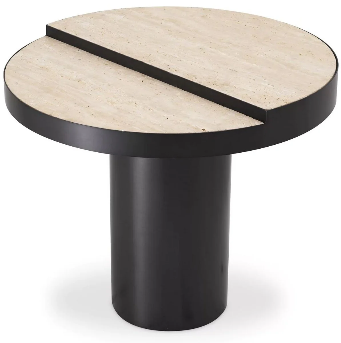 Luxury side table bronze / beige Ø 55 x H. 47 cm - Round stainless steel table with 2 travertine table tops - Living room furniture - Luxury furniture - Luxury furnishings - Living room furnishings