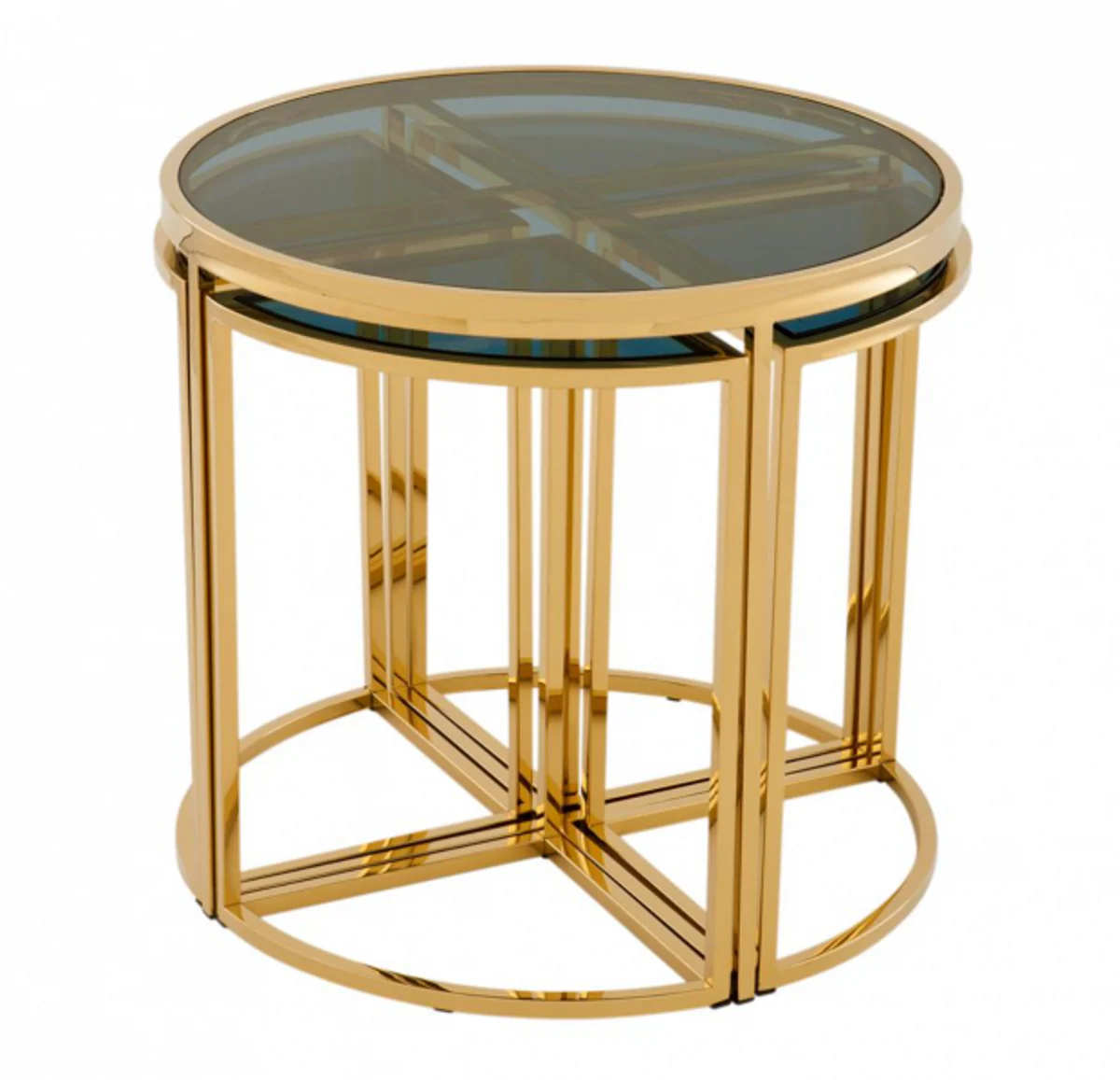 Luxury Art Deco designer side table set of 5 gold with smoked glass - luxury quality