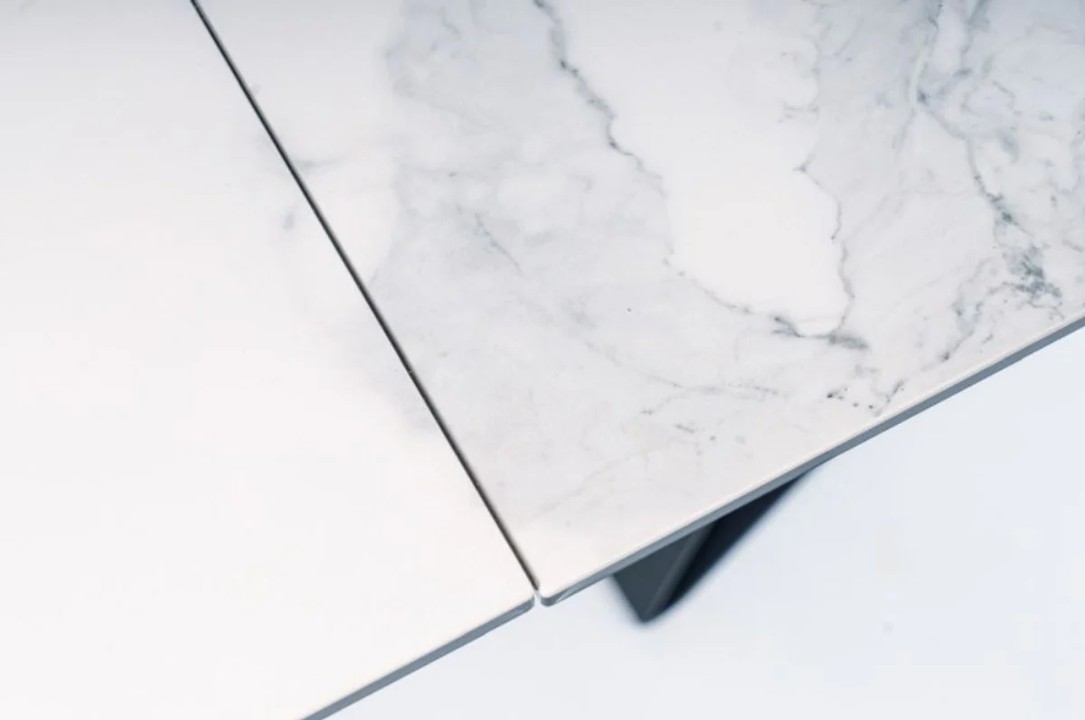 Designer dining table white / matt black 160-240 x 90 x H. 76 cm - Extendable dining room table with table top in marble look - Dining room furniture