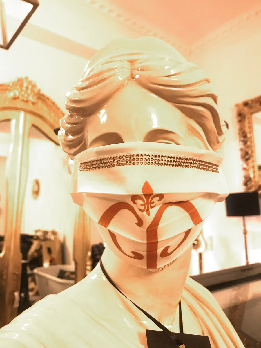 Bling Bling Mask White / Gold - CP mask with gold glitter stones