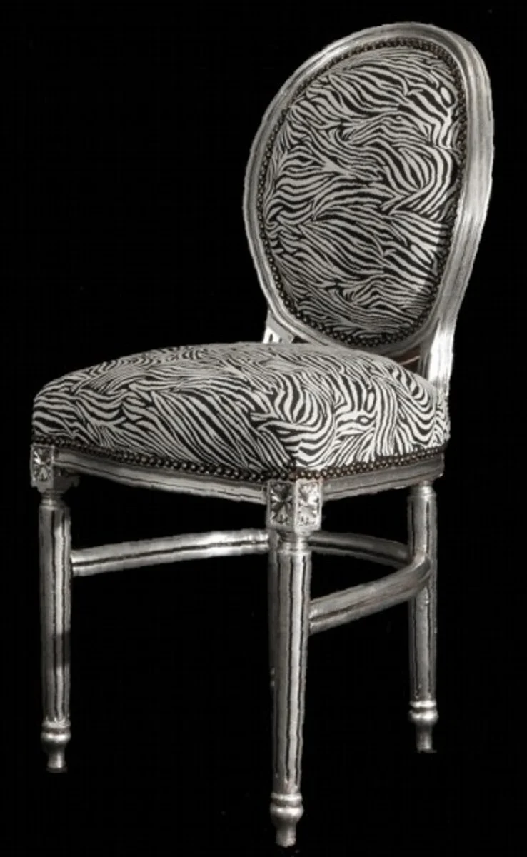 Baroque dining room chair zebra / silver round