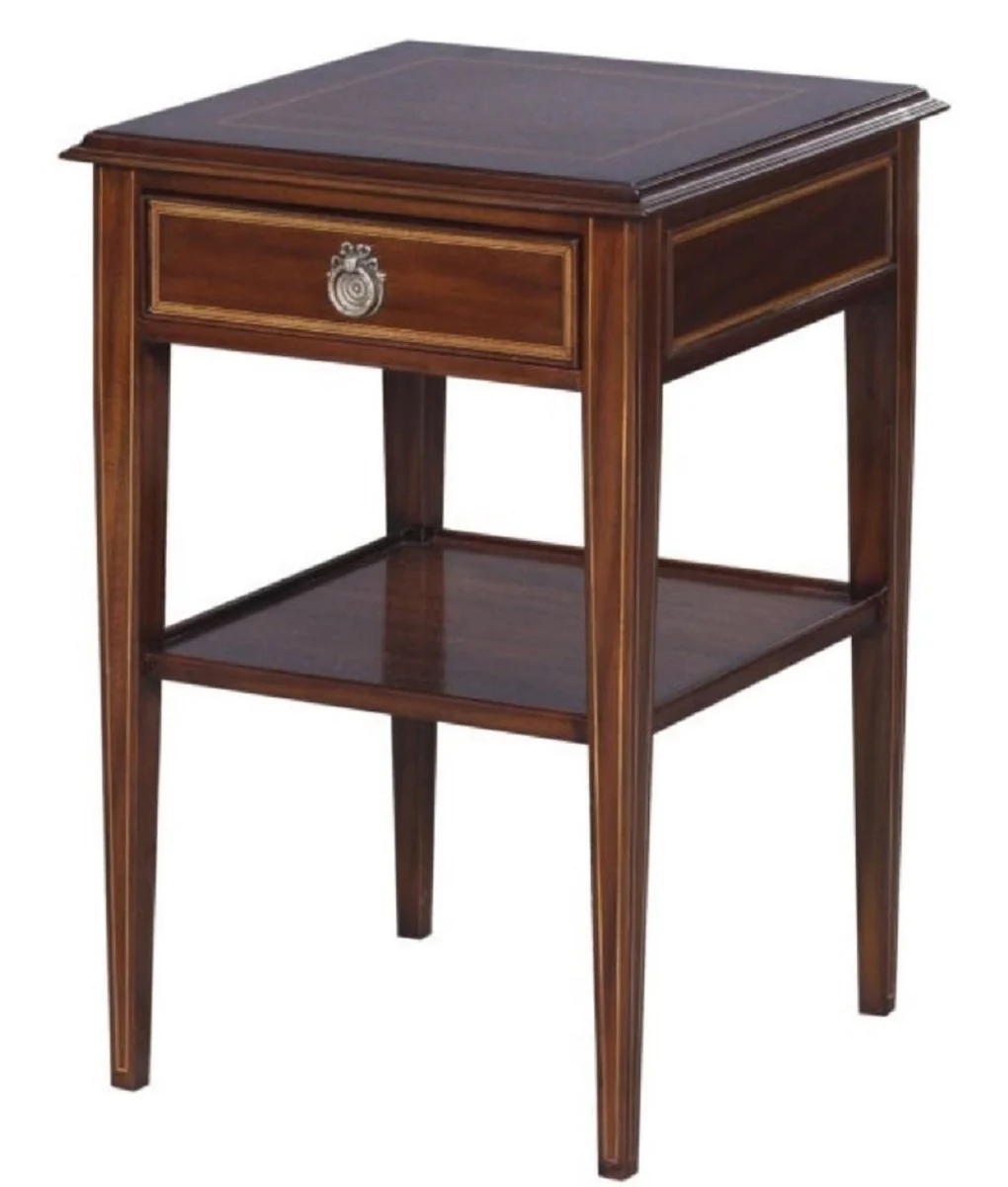 Luxury Art Nouveau mahogany wood living room side table with drawer dark brown / gold 40 x 40 x H. 61 cm - luxury quality