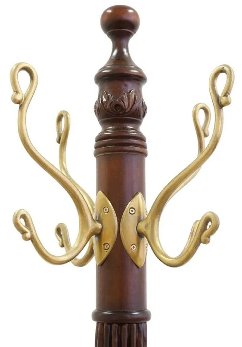 Luxury Baroque mahogany coat rack dark brown / brass H. 183 cm - Baroque style solid wood clothes rack - Baroque wardrobe furniture