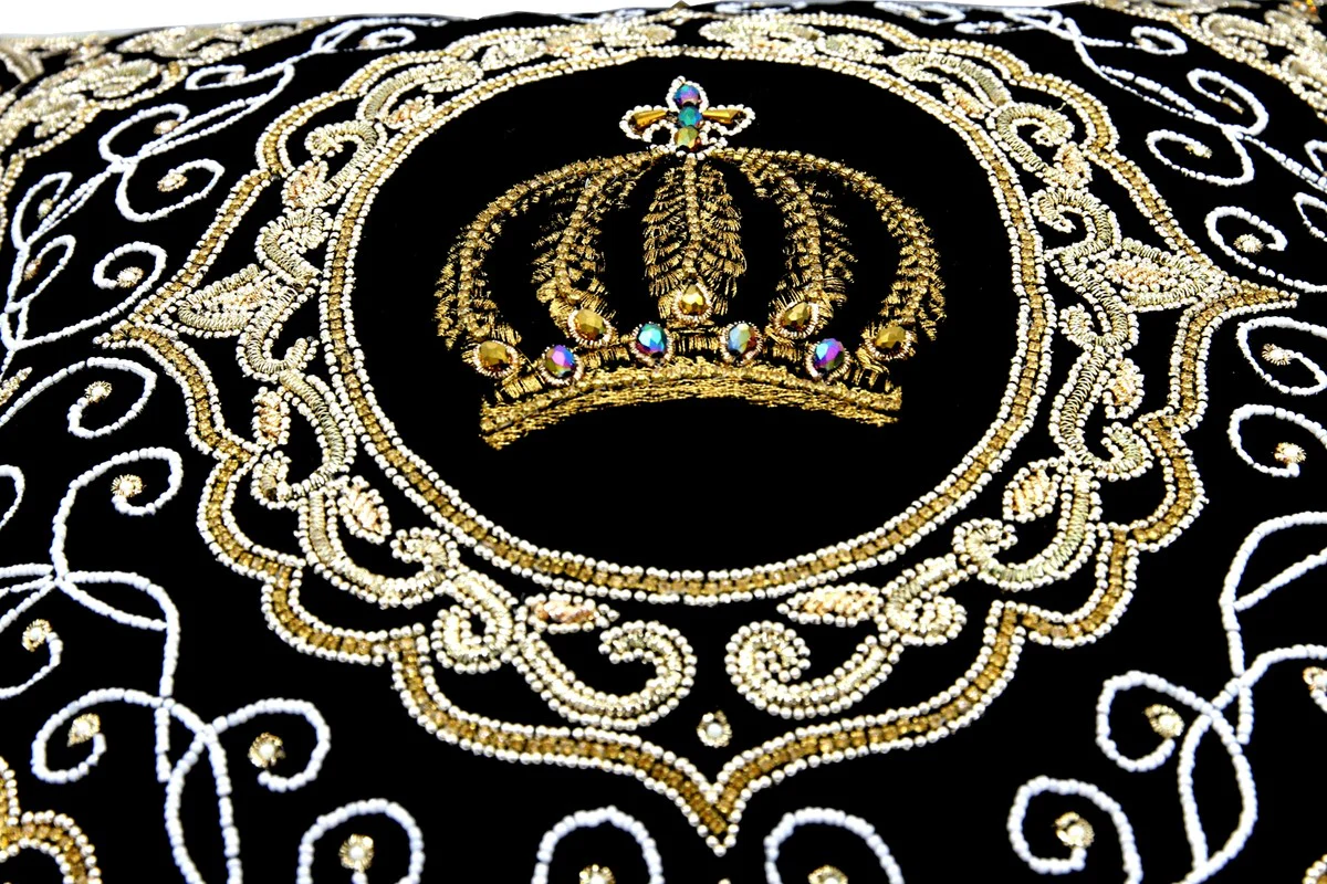 Harald Glööckler luxury baroque decorative cushion Pompöös by Krone black / gold elaborately decorated with sequins and rhinestones