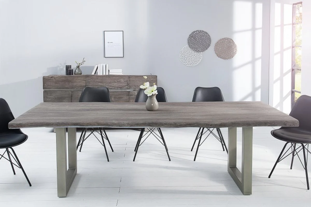 Designer solid wood dining table gray - acacia - 200 x 100 x H.77 cm - made of solid acacia wood