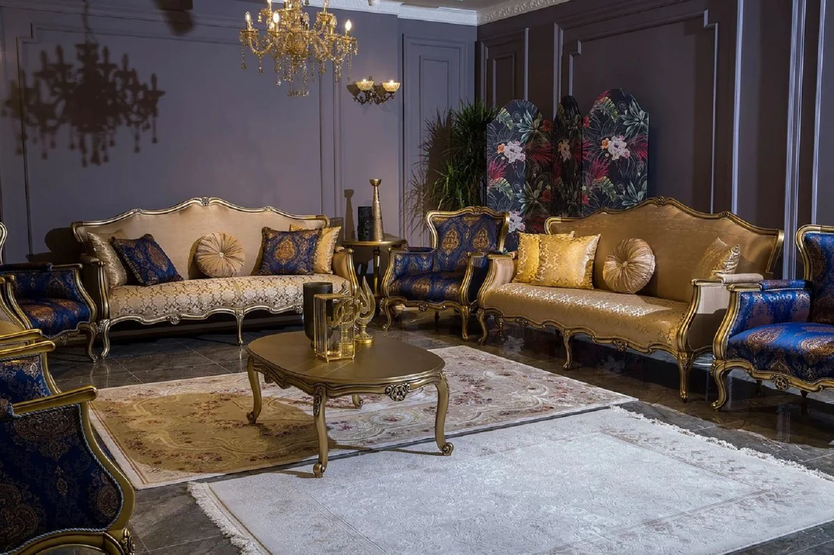 Luxury Baroque Sofa Gold - Magnificent Living Room Sofa with Elegant Pattern - Living Room Furniture in Baroque Style - Noble & Magnificent