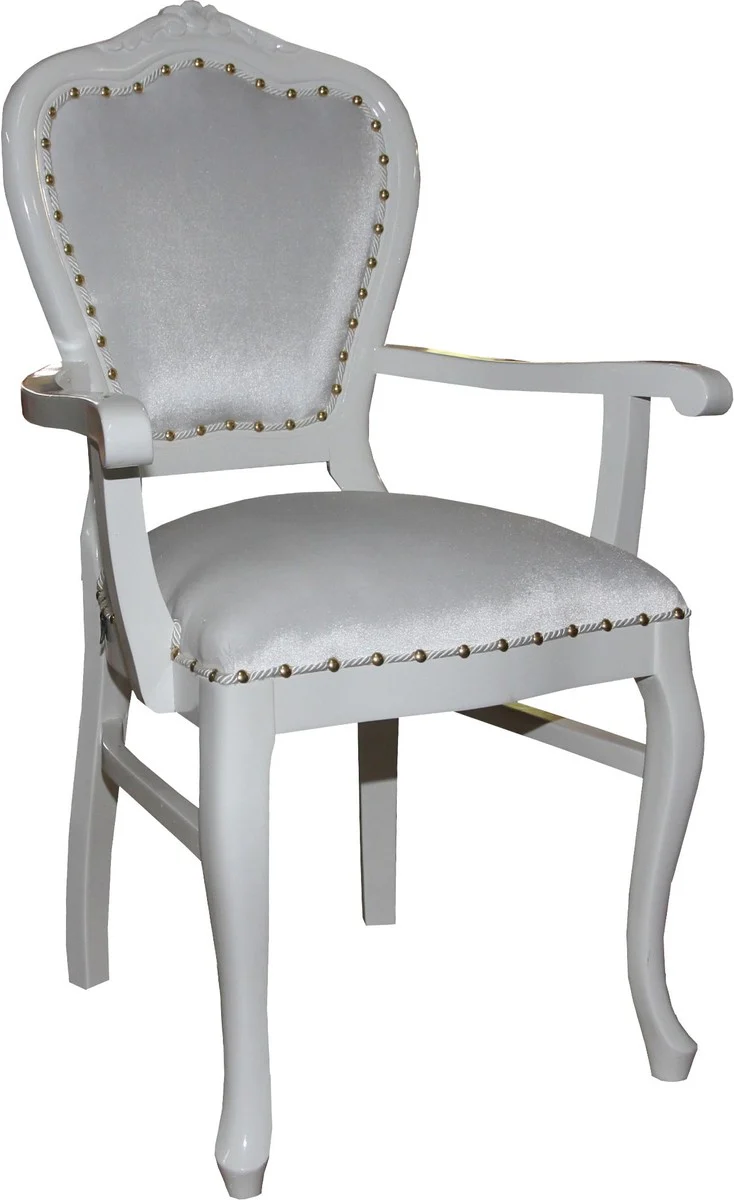 Baroque luxury ladies chair with armrests white / white - ladies dressing table chair - Limited Edition