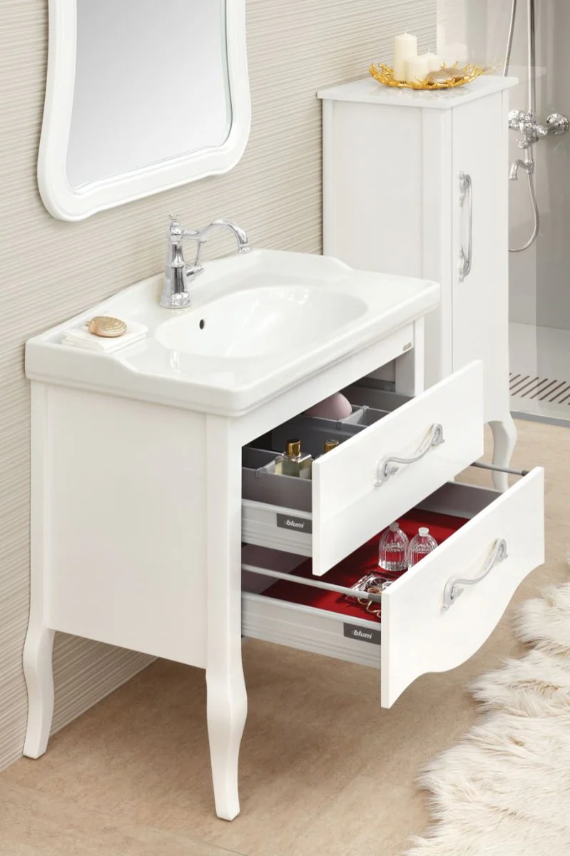 Luxury baroque bathroom set white / silver - 1 washbasin & 1 washbasin & 1 wall mirror & 1 chest of drawers - noble & magnificent - luxury quality